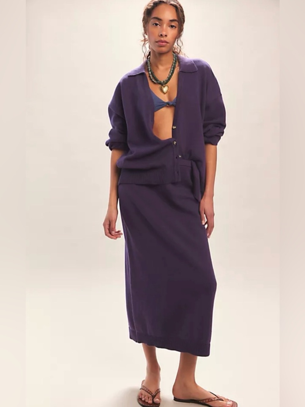 Free People Gwenna Sweater Set, NAVY MED NWT - Picture 4 of 7